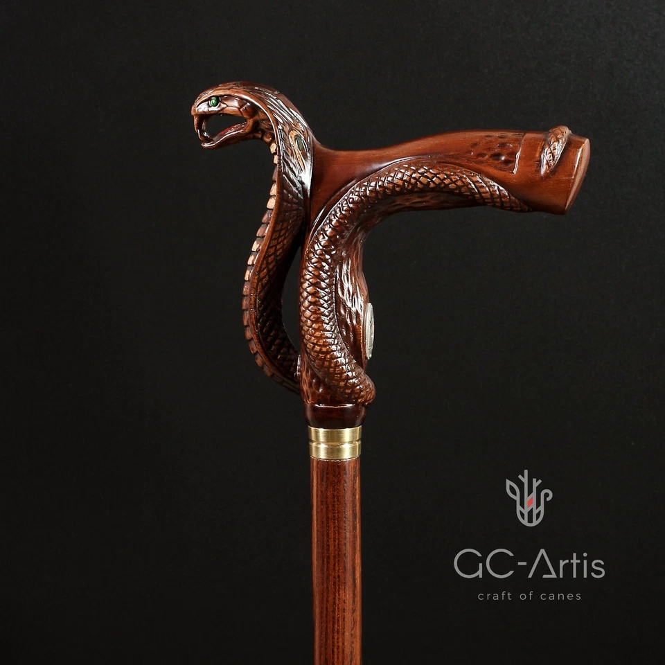 GC-ARTIS CRAFT OF CANES Walking Stick Cobra Snake, Handcrafted fashionable walking stick, Art Gift