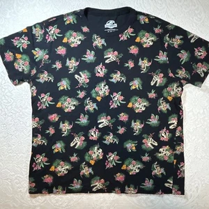 Jurassic Park All Over Floral Dinosaurier Totenkopf T-Shirt Schwarz XL Universal Studios - Bild 1 von 7