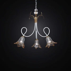 KRONLEUCHTER SCHMIEDEEISEN CREME UND BLATTGOLD MIT 3 LEUCHTEN BGA 2582/3 - Bild 1 von 1