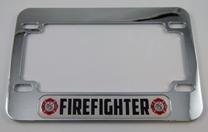 Firefighter Motorcycle Bike ABS Chrome Plated License Plate Frame Emblem - Foto 1 di 2