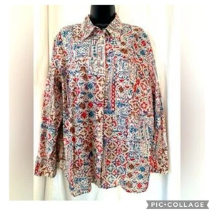 Ralph Lauren Button Country Geometric Southwester Native Azteken Bluse Vintage 2x - Bild 1 von 12