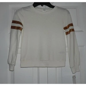 Harper Canyon Girls Long Sleeve Gold Glitter Striped Sweatshirt In Ivory Egret 5 - Picture 1 of 4