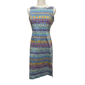 Sleeveless Size 4 Harold's Sheath Blue Tropical Fruit Hawaiian Motif Dress - Picture 1 of 9