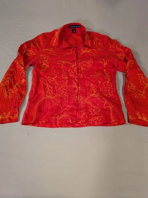 Blusa blusa Josephine Chaus feminina bordada vermelha 100% linho tamanho 4 - Imagem 1 de 4