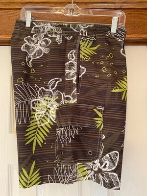 Caribbean Joe Mens Brown Floral Cargo Swim Trunks Sz M - Image 1 of 4