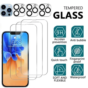 For iPhone 16 15 14 13 12 11 Pro Max Tempered Glass Screen + Camera Protector - Picture 1 of 9