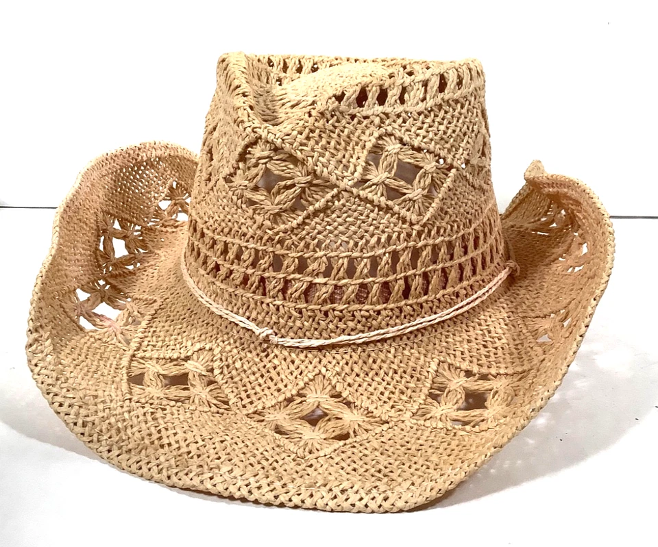 Summer Straw Hat Sun Hat Cowgirl Hat Straw Cowboy Hat for Women w/Shapeable Brim - Image 1 of 4