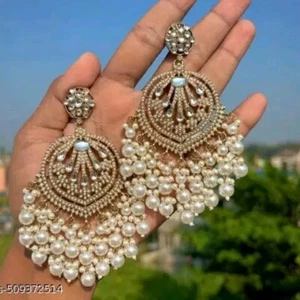 Set orecchini da sposa etnici bianchi Kundan Bollywood indiani partywear perle - Foto 1 di 4