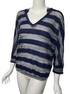 INC INTERNATIONAL CONCEPTS Navy Gray Gauzy Sequin Hooded Sweater sz M NWT $59.50 - Picture 1 of 4