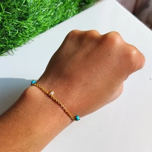 Bracciale catena perle sfaccettate opale e turchese etiope di alta qualità - Foto 1 di 4