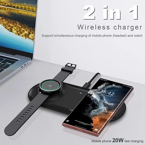 20W Wireless Charger 2in1 Charging Pad For Samsung Galaxy Watch Active S23 S22+ - Picture 1 of 21
