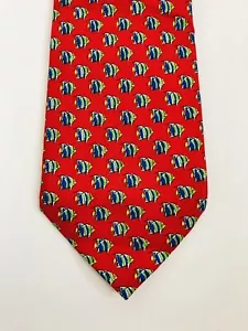 American Living Men’s Red Necktie 100% Silk Handmade Reef Fish Pattern Rare - Picture 1 of 12