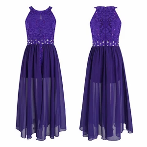 Kids Girls Floral Lace Rhinestone Maxi Romper Dress Pageant School Dance Party - Picture 1 of 45