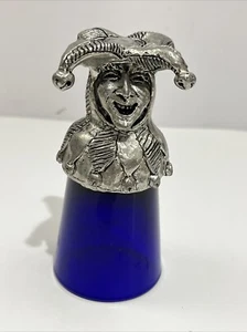 Rare Fellowship Foundry Pewter Jester, Clown Cobalt Blue Reversible Shot Glass - Picture 1 of 10