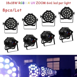 BECEN 8pcs 18x18W 6in1 RGBWA UV Led Par Light 10-60 degree Zoom Disco DJ Light - Picture 1 of 8
