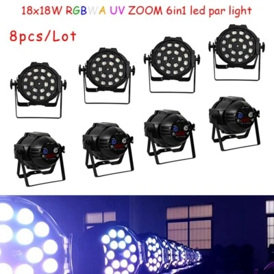 BECEN 8pcs 18x18W 6in1 RGBWA UV Led Par Light 10-60 degree Zoom Disco DJ Light - Image 1 of 4