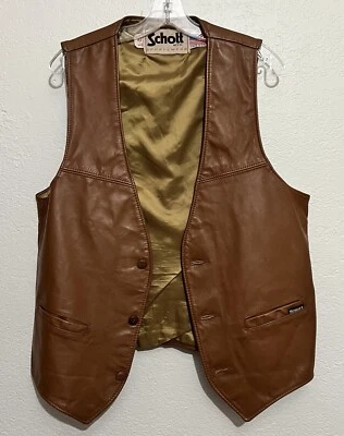 1970’s Genuine Leather Ranch Western Cowboy Classic Men’s Vest 42T USA Made - Image 1 of 4