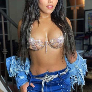 Flowers Bra Chain Bracket Chest Body Jewelry Women Rhinestone Bikini String Swim - Picture 1 of 11