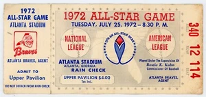 1972 All Star Game Ticket Stub Atlanta Stadium Fair Condition!! - Bild 1 von 2