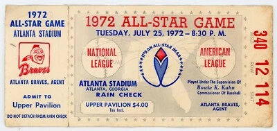 1972 All Star Game Ticket Stub Atlanta Stadium Fair Condition!! - Image 1 of 2