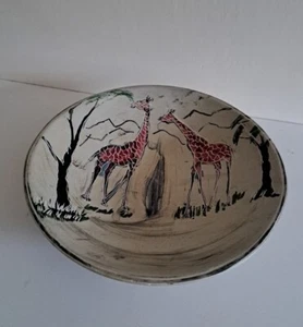 African Soapstone Bowl Hand-Painted Zebras Scene Ethnic Tribal Folk Art 25x4cm - Picture 1 of 21