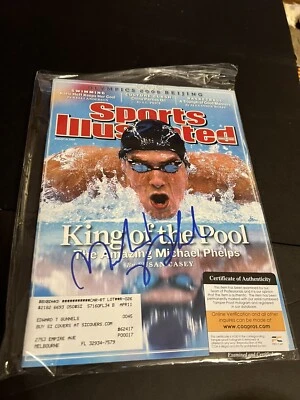 Michael Phelps Autographed W/ COA Sports Illustrated  Olympics 2008 Swimming - Image 1 of 3