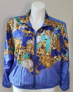VTG 80’s Avait Sportif Baroque Windbreaker Zip Track Jacket Womens M Blue Gold - Picture 1 of 7