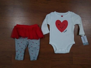 Carter's Baby Girl Happy Heart Bodysuit With Red Tutu Grey Pants Combo 3M 2Pcs - Picture 1 of 12