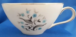 Meito Orleans Teetasse türkis geblümt mit grauem Band Platin 6 Unzen - Bild 1 von 8