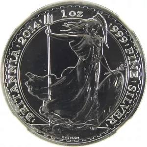 2014 Britannia £2 Great Britain .999 Fine Silver Coin Queen Elizabeth UK 2 Pound - Picture 1 of 2