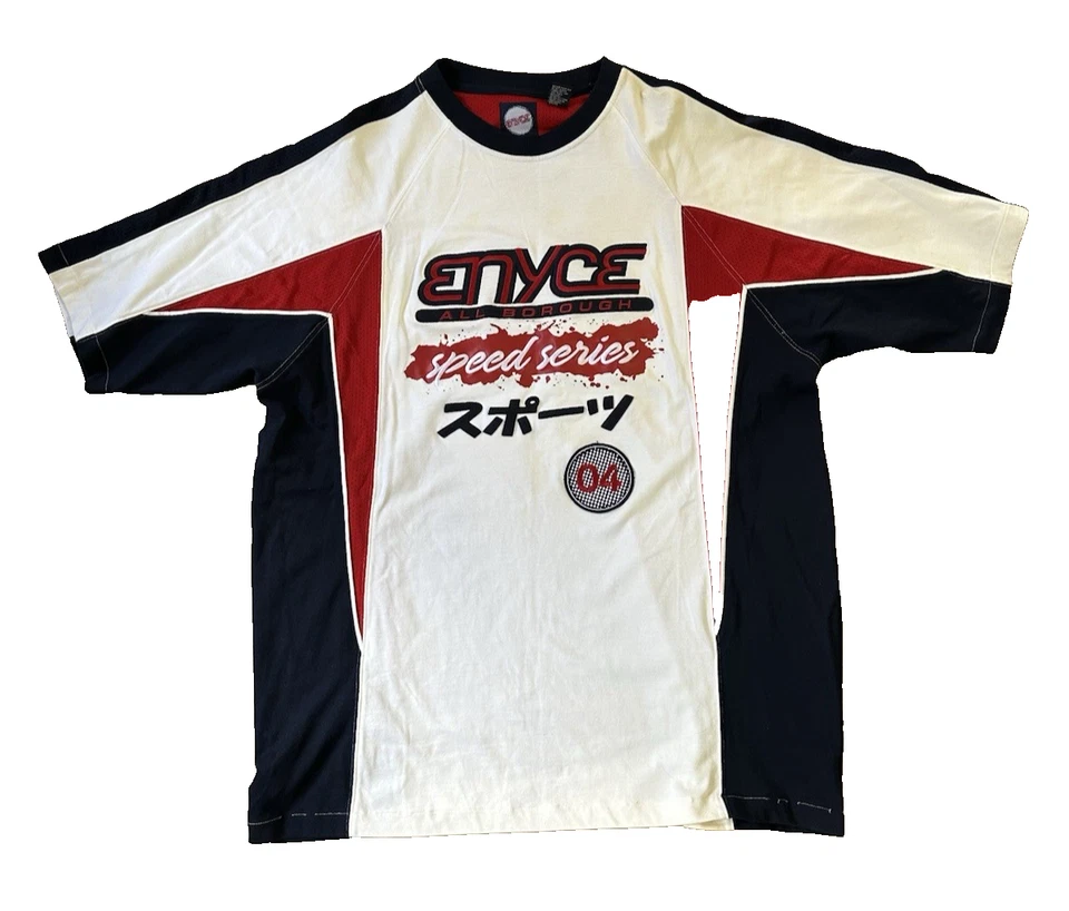 Camisa Enyce "All Borough" blanca y roja azul para hombre Y2K peso pesado talla XXL Foto 1 de 4