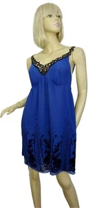 NWT $88 Cabernet Chemise Nightgown MEDIUM Regal Blue w Black Flocking/Lace - Picture 1 of 12