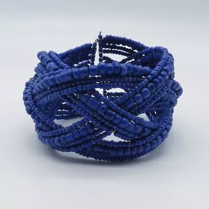 Blau Glas Rocailles geflochten Manschette Armband lebendige Farbe Boho Armreif 6,75" - Bild 1 von 11