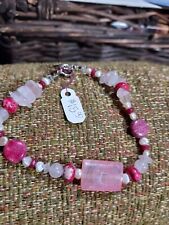 Artisan Pink Gemstone Jasper Pearl Rose Quartz Jade Bracelet 8"