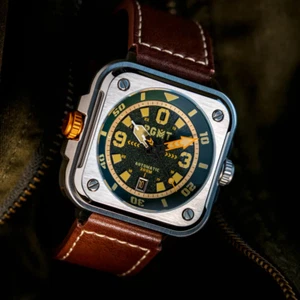 RGMT PERSHING Men's Automatic Field Watch -Green/ Tan - RG-8066-22 - NEW & RARE - Picture 1 of 8