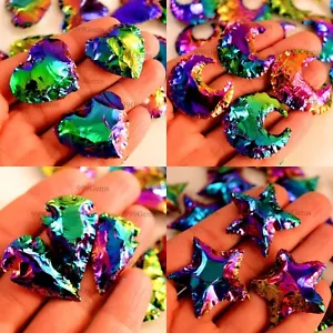 10pcs each Aura Obsidian Moon Star Heart Arrowhead Carving Gemstone For Jewelry - Picture 1 of 16