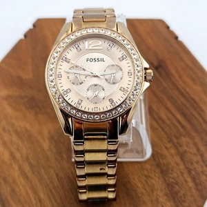 Orologio Fossil Donna Riley Multifunzione Tono Oro Rosa Cristallo Bling Accenti - Foto 1 di 8