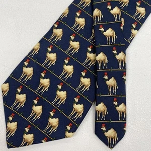 Brooks Brothers USA Men's Navy Blue Camel Geometric Pattern Silk Neck Tie - Picture 1 of 8