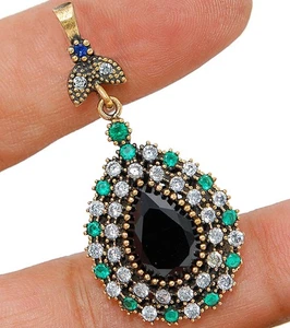 Ottoman Empire Style 8CT Treated Black Sapphire 925 Sterling Silver PendantTT1-9 - Picture 1 of 2