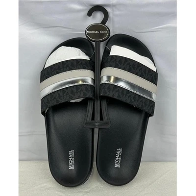 Michael Kors Brandy Slide Sandals Black Signature Logo MK Size 9M - Image 1 of 4