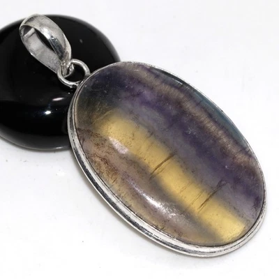 Colgante de joyería de fluorita enchapado en plata 925 hecho a mano piedras preciosas tamaño 2,1" GW Foto 1 de 3