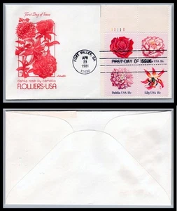US FDC # 1876-1879 18c Flowers of America  Artmaster Plate Block UL 1981, 9Q987 - Picture 1 of 1
