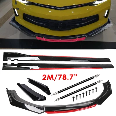 For Chevrolet Camaro Glossy Black Look Red Front Lip Chin Bumper Side Skirt - Изображение 1 из 4