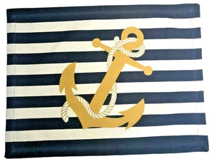 Anchor Nautical Placemats Navy White Stripes Set of 4 Beach Summer Machine Wash - Picture 1 of 10
