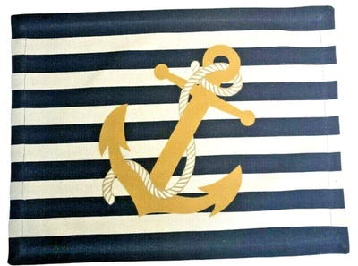 Anchor Nautical Placemats Navy White Stripes Set of 4 Beach Summer Machine Wash - Image 1 of 4