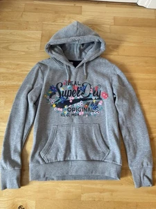 women’s superdry distressed style hoodie, size UK 10 - Picture 1 of 5