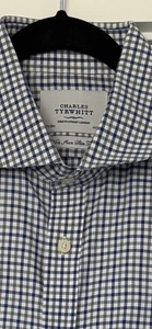 Nearly New Charles Tyrwhitt Checked Pattern Spread Collar Dress Shirt SZ 17.5-36 - Picture 1 of 8