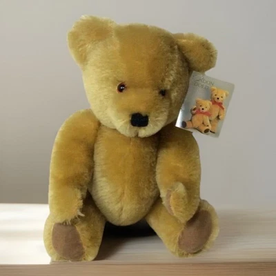 De colección Deans London Oro Mohair Oso 9” Etiquetas Originales Articuladas Cinta Roja Hecha en Reino Unido Foto 1 de 4