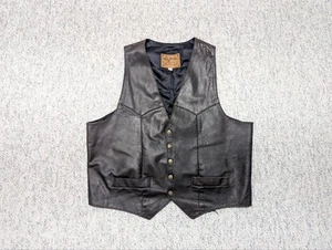 vintage USA made LARRY MAHAN leather vest 44 brown WESTERN cowboy rodeo - Picture 1 of 6