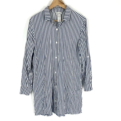 Vestido Camisa Tommy Bahama Talla Mediana Azul Cambray Rayas Novio Playa Fray Foto 1 de 4
